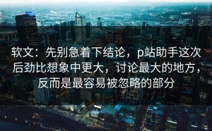 软文：先别急着下结论，p站助手这次后劲比想象中更大，讨论最大的地方，反而是最容易被忽略的部分
